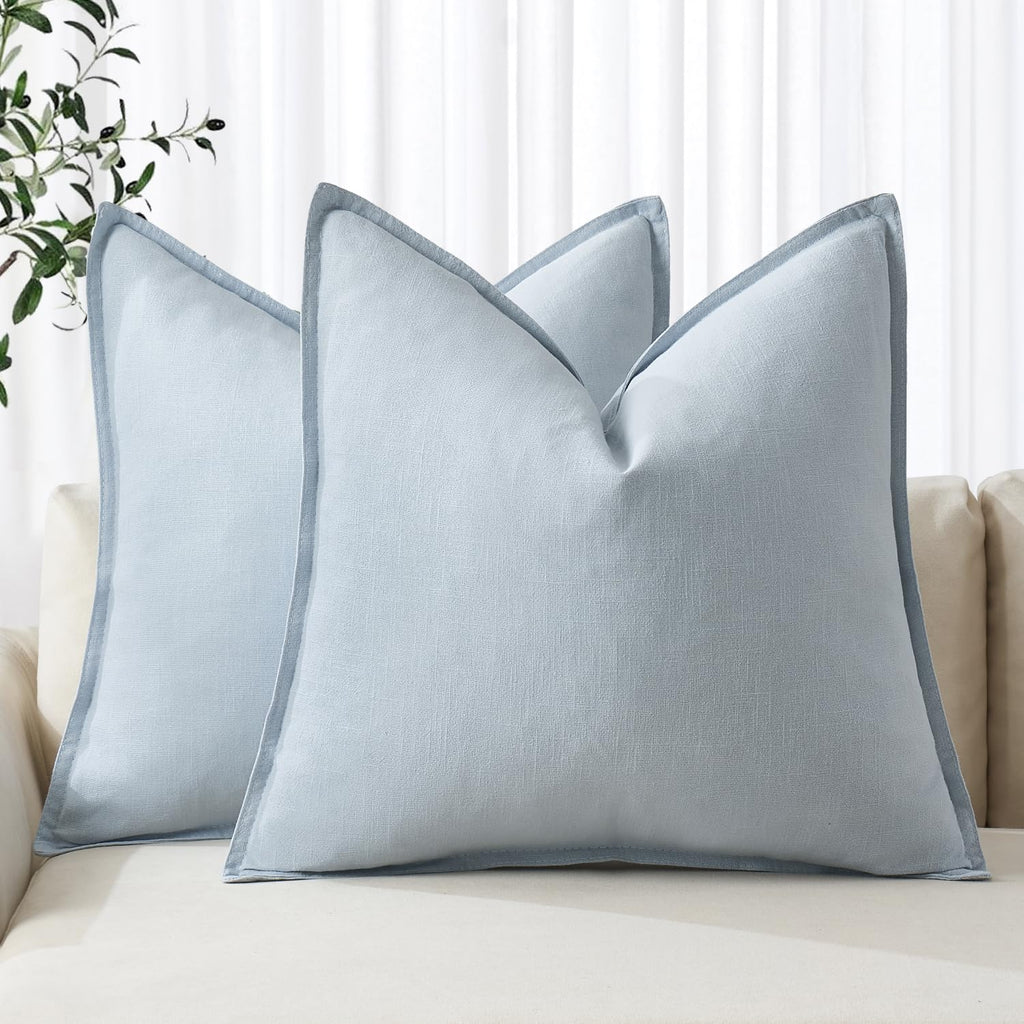 MIULEE Decorative Linen Pillow Covers 18x18 Inch Light Blue