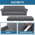 H.VERSAILTEX 4 Piece Stretch Sofa Covers for 3 Cushion Couch Covers for Living Room Furniture Slipcovers (Base Cover Plus 3 Seat Cushion Covers) Upgraded Thicker Jacquard Fabric (XL Sofa, Grey)
