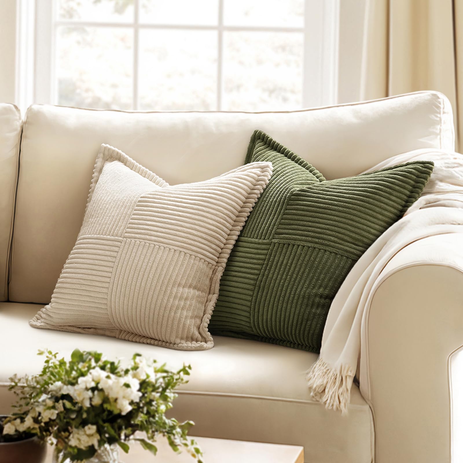 MIULEE Decorative Throw Pillow Covers for Couch 18x18 Inch Olive Green
