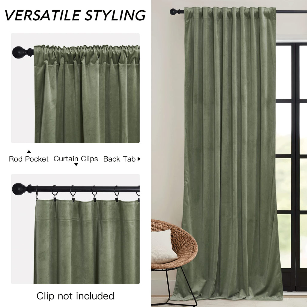 RYB HOME Sage Green Velvet Curtains for Bedroom Living Room