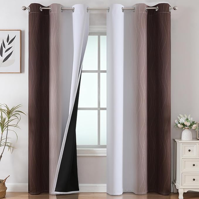 Estelar Textiler Brown and Greyish White Blackout Curtains 42Wx84L 2 Panels