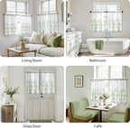 HOMEIDEAS Kitchen Curtains, Short Non-See-Through Privacy 30X36 Inch Length Tier Curtains, Green and White Leaf Floral Print Light Filtering Semi Sheer Small Window Drapes for Bathroom Cafe, 2 Panels