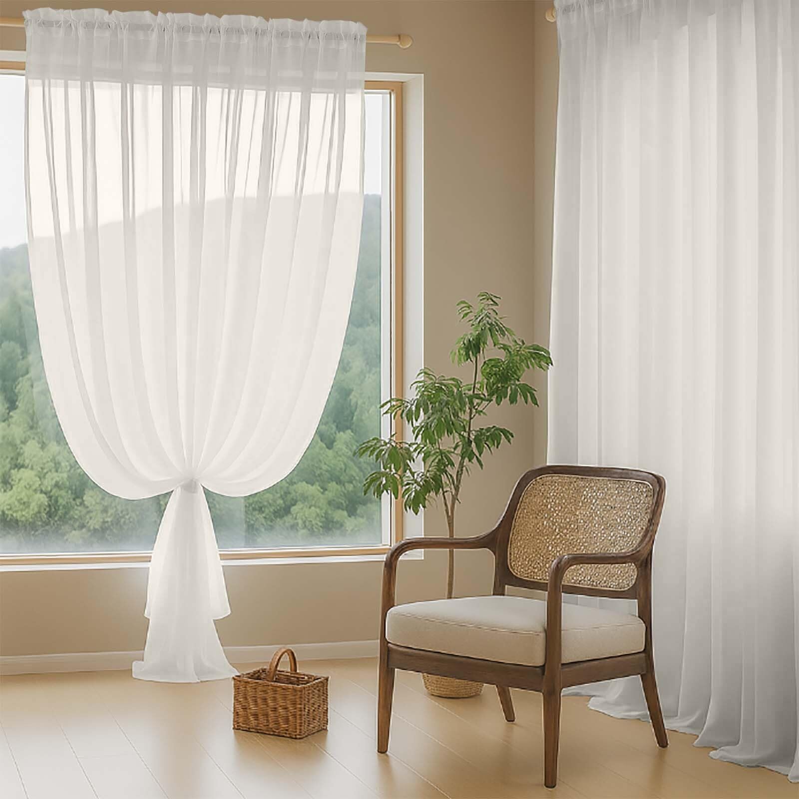 Ebesto Extra Wide Ivory Sheer Curtains 90 Inches Long 2 Panels, Light Filtering Lightweight Solid Sheer Curtains for Bedroom Living Room, Window Voile Sheer Drapes, Dual Rod Pocket, 2x59Wx90L Inches
