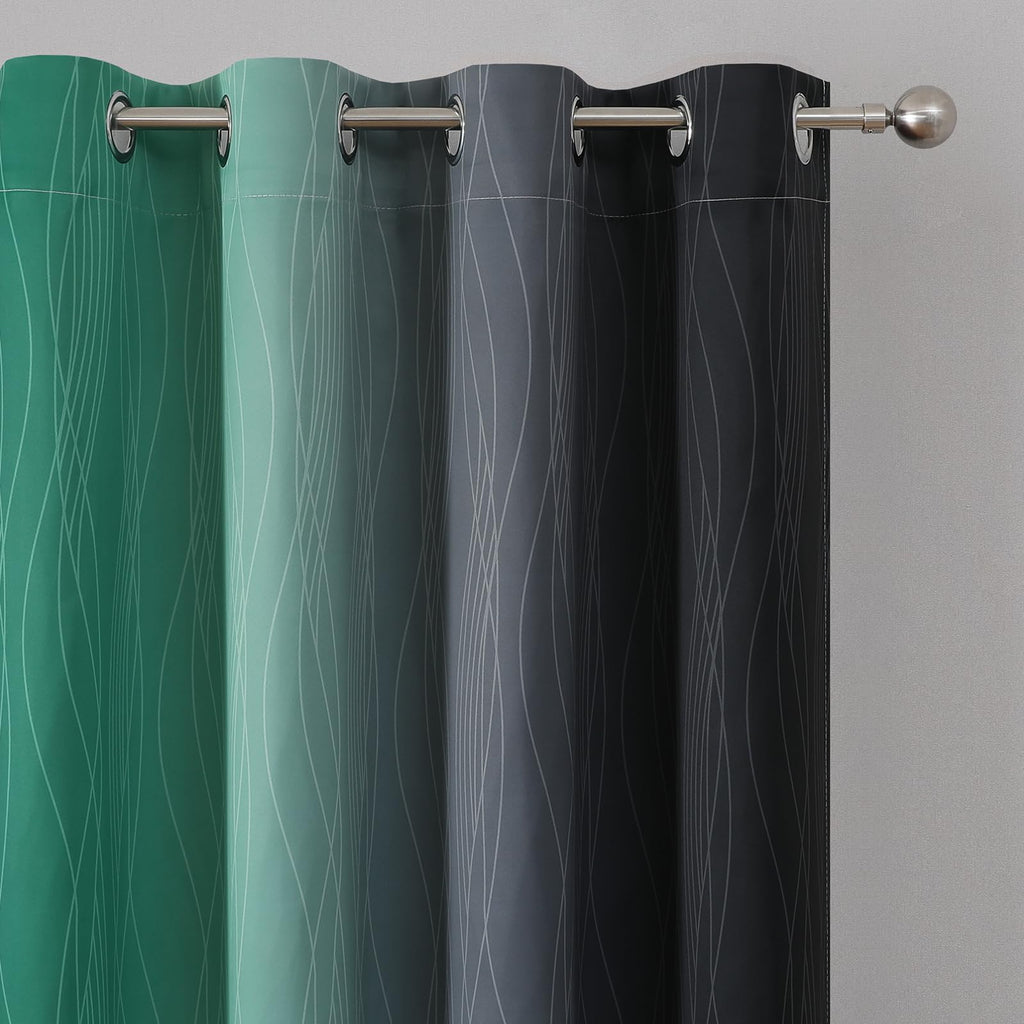 Estelar Textiler Black and Green Ombre Blackout Curtains 108 Inches Long