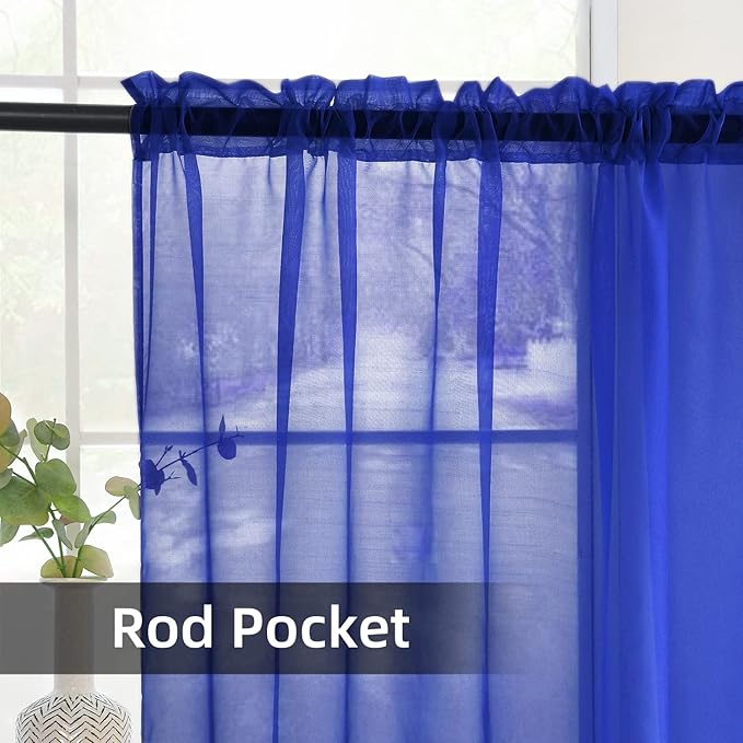 SpaceDresser Sheer Voile Window Treatment Rod Pocket Curtain Panels for Kitchen Bedroom Living Room Drapes Sunlight Filtering Privacy Semi Home Decor Assorted Colors Sizes (Sapphire, 52 W x 63 L)