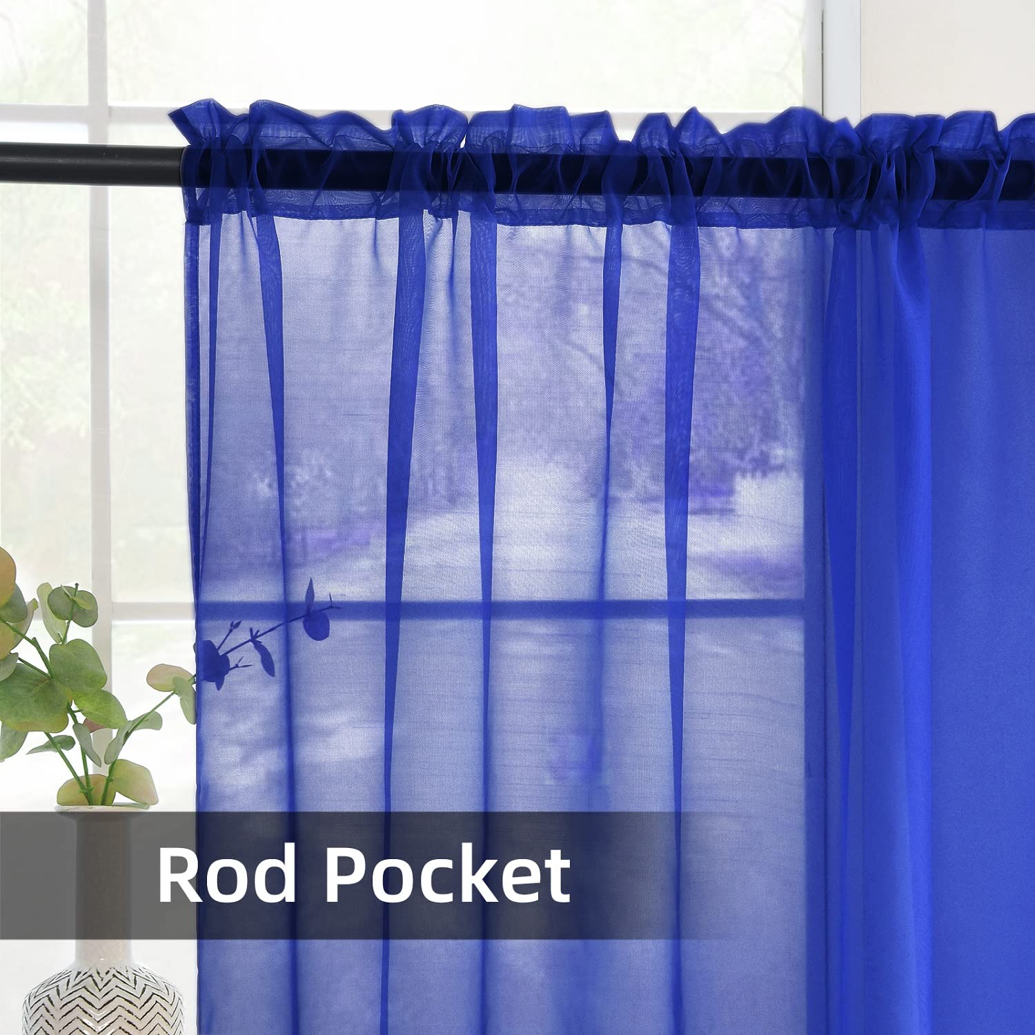 SpaceDresser Sheer Voile Window Treatment Rod Pocket Curtain Panels for Kitchen Bedroom Living Room Drapes Sunlight Filtering Privacy Semi Home Decor Assorted Colors Sizes (Sapphire, 52 W x 84 L)