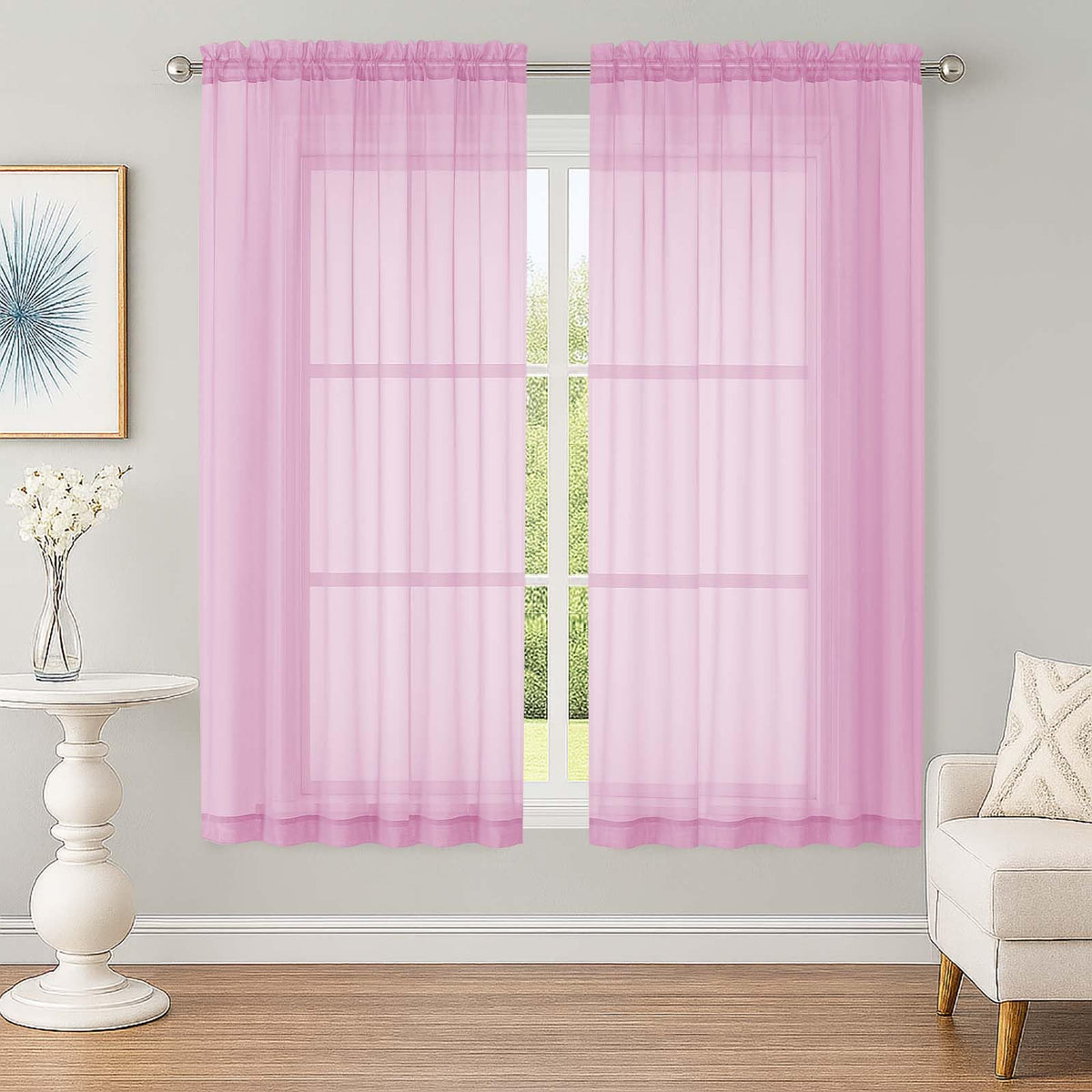 OWENIE White Sheer Curtains 63 Inch Long 2 Panels for Living Room 59" Wide