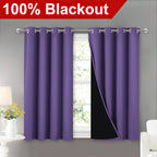 NICETOWN 100% Blackout Curtains with Black Liners, Thermal Insulated Full Blackout 2-Layer Lined Curtains, Energy Efficiency Window Draperies for Dining Room (Lilac Purple, 2 Panels, 52" W by 45" L)
