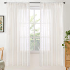 BGment Linen Semi Sheer Curtains 72 Inch Length for Living Room - Rod Pocket Natural Textured Window Drapes Light Filtering for Bedroom Lightweight Rustic, 2 Panels Set, 52 X 72 Inch