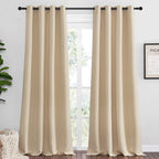 NICETOWN Bedroom Room Darkening Curtains - Triple Weave Microfiber Grommet Top Thermal Insulated Solid Panels/Drapes for Kid's Room (Biscotti Beige, 1 Pair, 55 inches by 90 Inch)