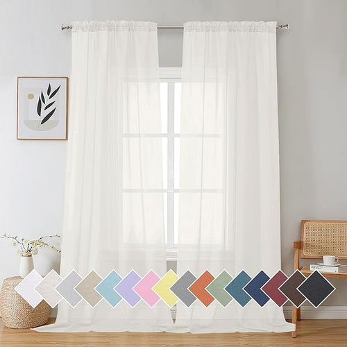 Aiyufeng Light Grey Sheer Window Curtains 84 Inches Long 2 PCS- Rod Pocket Living Room Curtain Panels Voile Textured Soft and Lightweight Window Treatments for Bedroom Decor, 40W x 84L Inches — 40"W x 120"L (Pack of 2)
