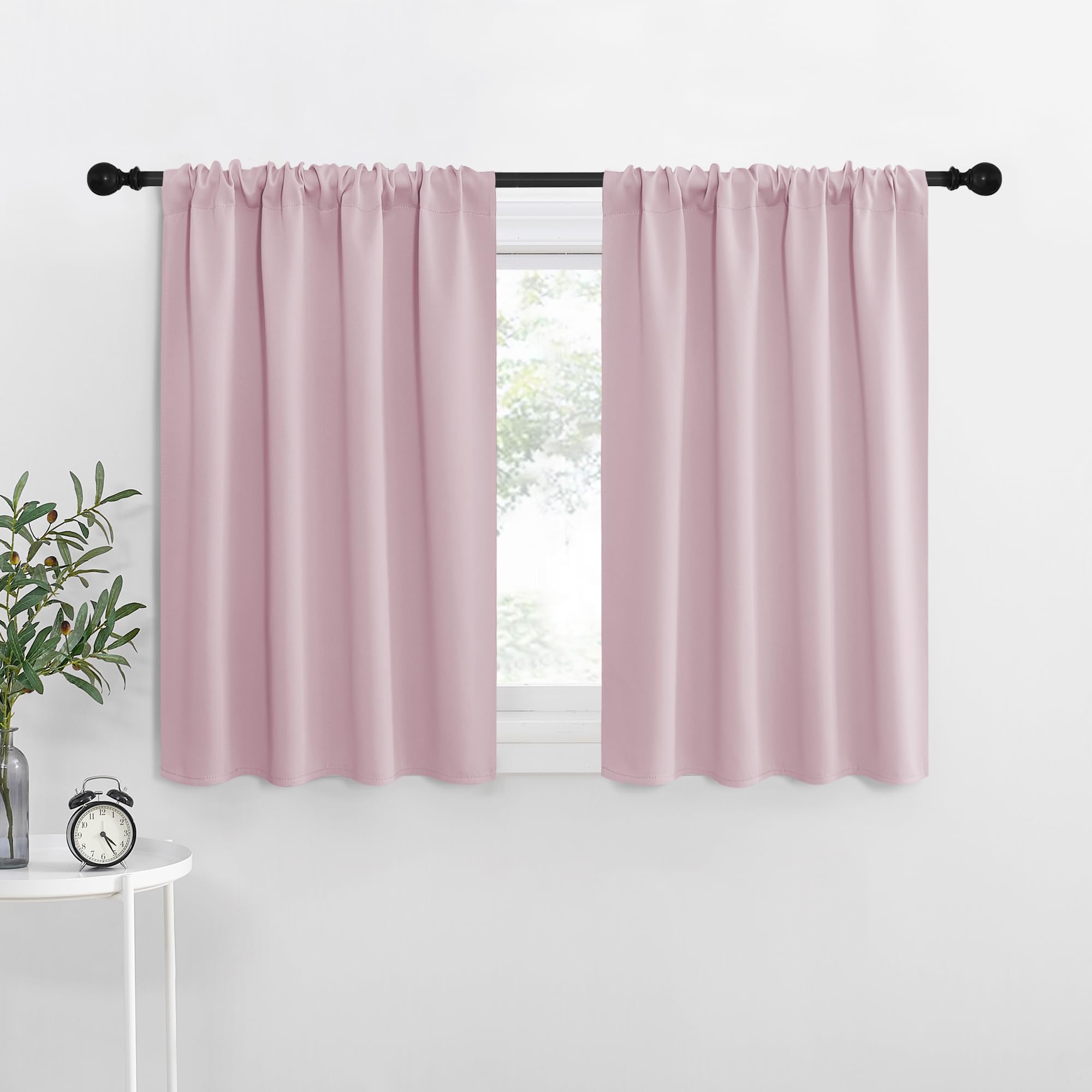 NICETOWN Kitchen Curtains, Baby Pink, 34" x 40", Set of 2, Short Blackout Curtains & Drapes, Thermal Insulated Rod Pocket Window Treatment Draperies for Nursery