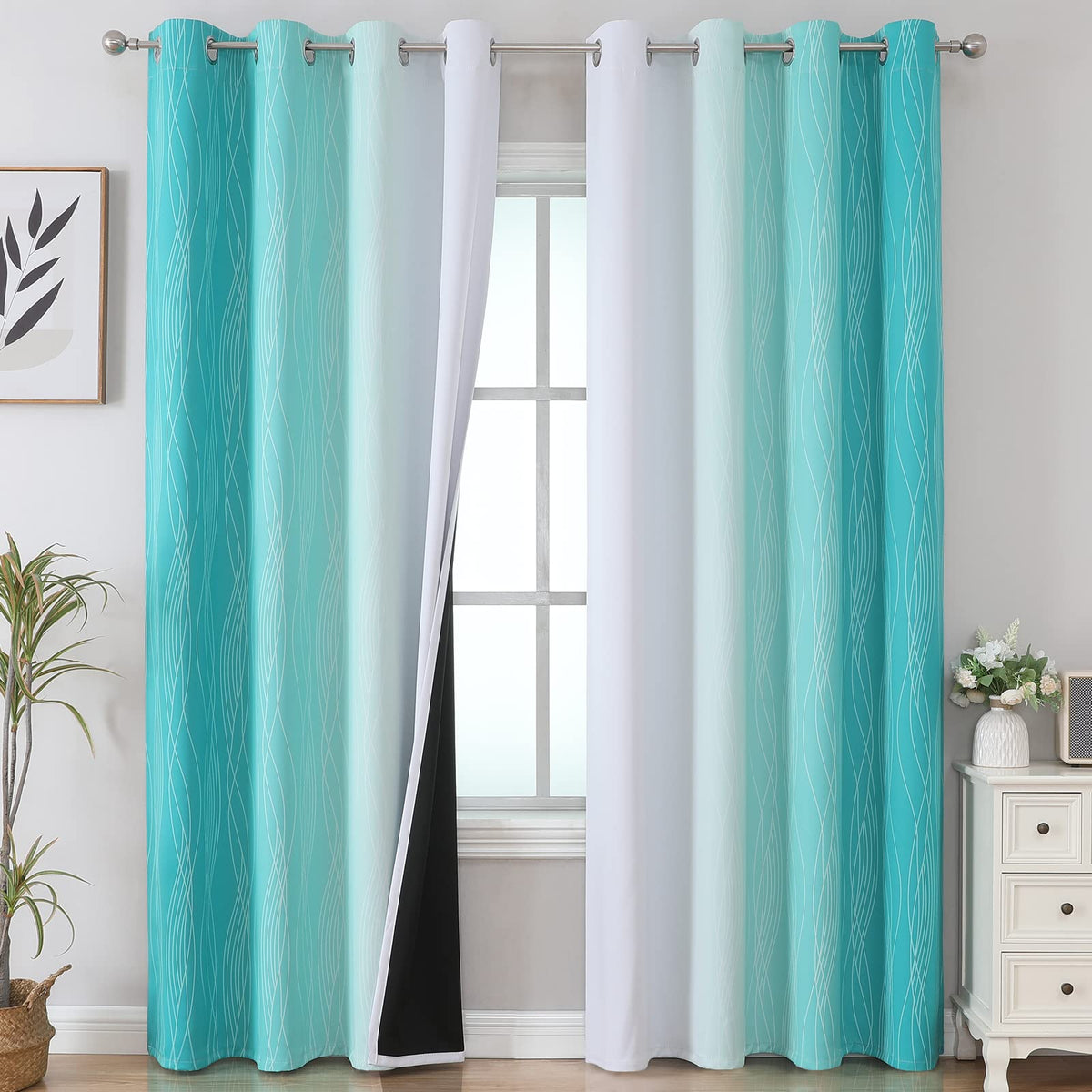 Estelar Textiler Pink and Blue Ombre Curtains for Bedroom 96 Inch Long