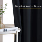 NICETOWN Blackout Black Curtains & Drapes 90 inches Long - Grommet Thermal Insulated Blackout Drapes Light Blinds Room Darkening Window Treatments for Bedroom (2 Panels, W52 x L90, Black)