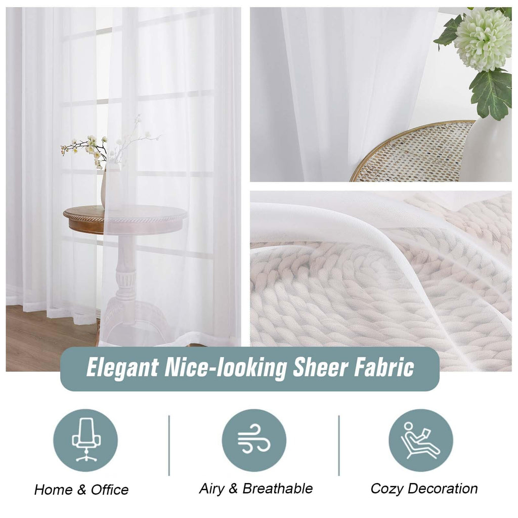Ebesto White Sheer Curtains for Window 72 inches Long 2 Panels Set, Soft Airy Modern Light Filtering Sheer Curtains for Living Room Bedroom, Dual Rod Pocket Solid Window Drapes, 2x42Wx72L inches