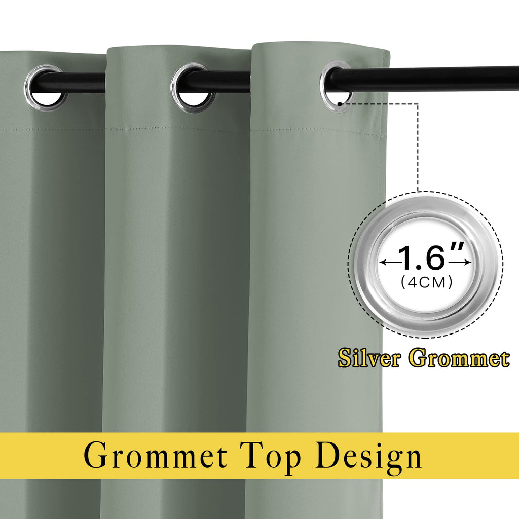 NICETOWN Short Blackout Sage Green Curtains & Drapes for Bedroom - Energy Saving Thermal Insulated Solid Grommet Room Darkening Small Window Treatments for Kitchen/Cafe (2 Panels, W37 x L48)