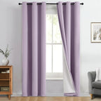 Yakamok 100% Blackout Curtain Panels 96 inches Cold and Light Blocking Drapes for Nursery, 2 Thick Layers Thermal Insulated Draperies (2 Pieces, 50 Wide Each Panel, Lilac Front with White Backing)