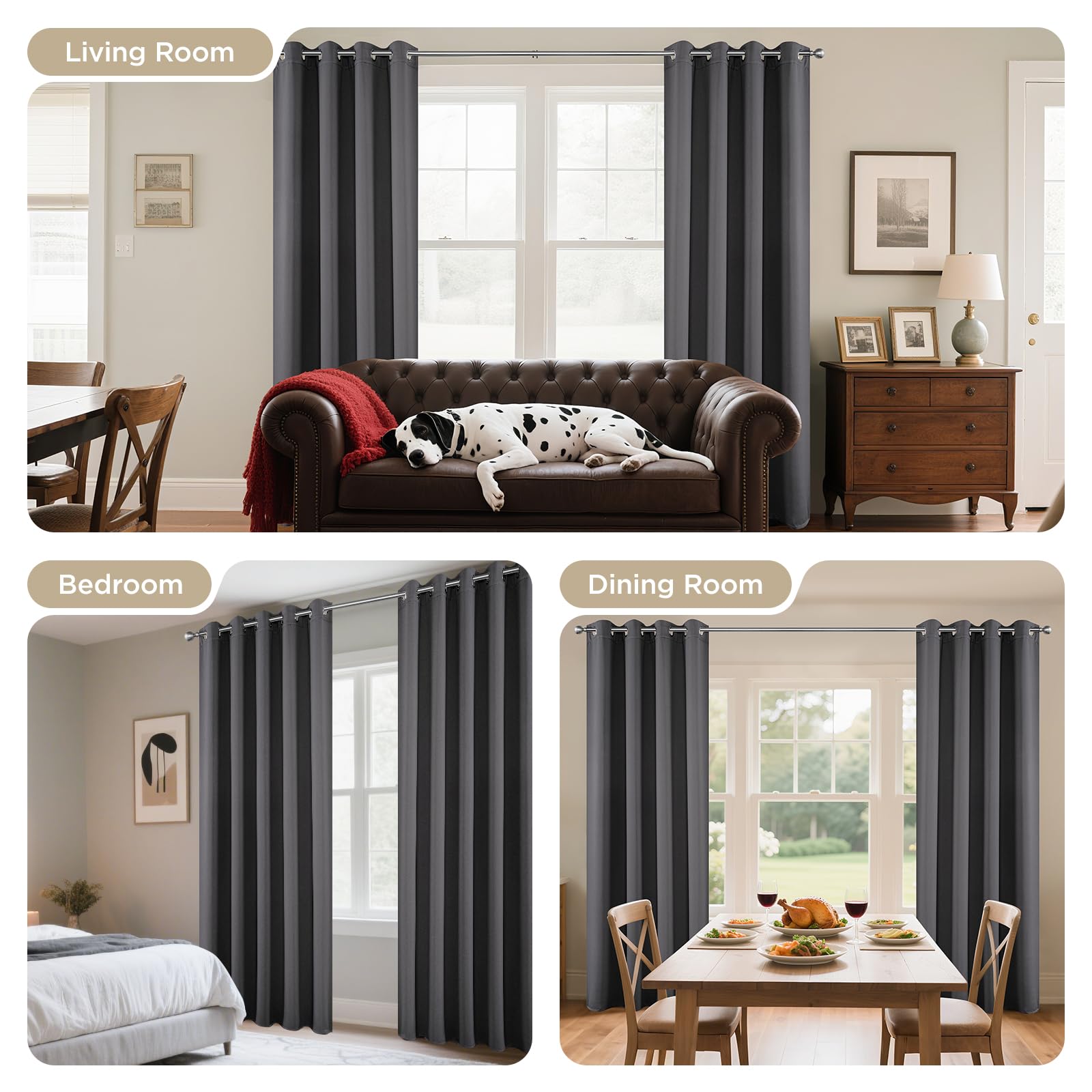 Joydeco Blackout Curtains 108 Inches Long 1 Panel, Thermal Insulated Long Curtains& Drapes 1 Piece, Room Darkening Grommet Drapes for Living Room Bedroom Window (W70 x L108 Inch, Dark Grey)