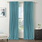 100% Blackout Shield Linen Blackout Curtains for Bedroom 108 Inches Long, Back Tab/Rod Pocket Living Room Drapes, Thermal Insulated Blackout Curtains 2 Panels Set, 50" W x 108" L, Dark Cyan
