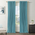 Faux Linen Total Blackout Curtains for Bedroom 90 Inches Long, Dark Cyan