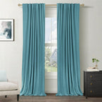 Faux Linen Total Blackout Curtains for Bedroom 90 Inches Long, Dark Cyan
