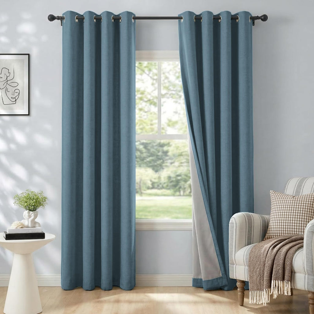 100% Blackout Linen Curtains 108 Inch Long 2 Panels Set, Oatmeal