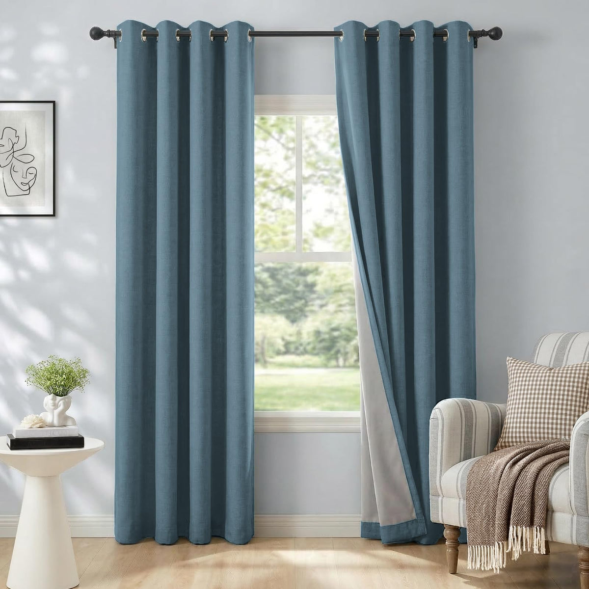 100% Blackout Linen Curtains 108 Inch Long 2 Panels Set, Oatmeal
