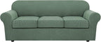 H.VERSAILTEX 4 Piece Stretch Sofa Covers for 3 Cushion Couch Covers for Living Room Furniture Slipcovers (Base Cover Plus 3 Seat Cushion Covers) Upgraded Thicker Jacquard Fabric (Sofa, Loden Frost)