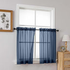 Navy Blue Sheer Curtains Tier 30 Inches Length 2 Panels, Light Filtering Lightweight Soft Window Treatments Drapes, Cute Elegant Cafe Curtains for Nursery, Dual Rod Pocket, 2x42Wx30L Inches