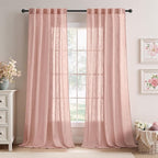 MIULEE Blush Pink Linen Curtains 84 Inch Length 2 Panels for Girls Bedroom Nursery, Soft Thick Linen Textured Window Drapes Semi Sheer Light Filtering Back Tab for Kids Living Room Light Pink Decor