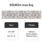 3x14 Washable Hallway Runner Rug: Long Vintage Soft Non Slip Rug Gray