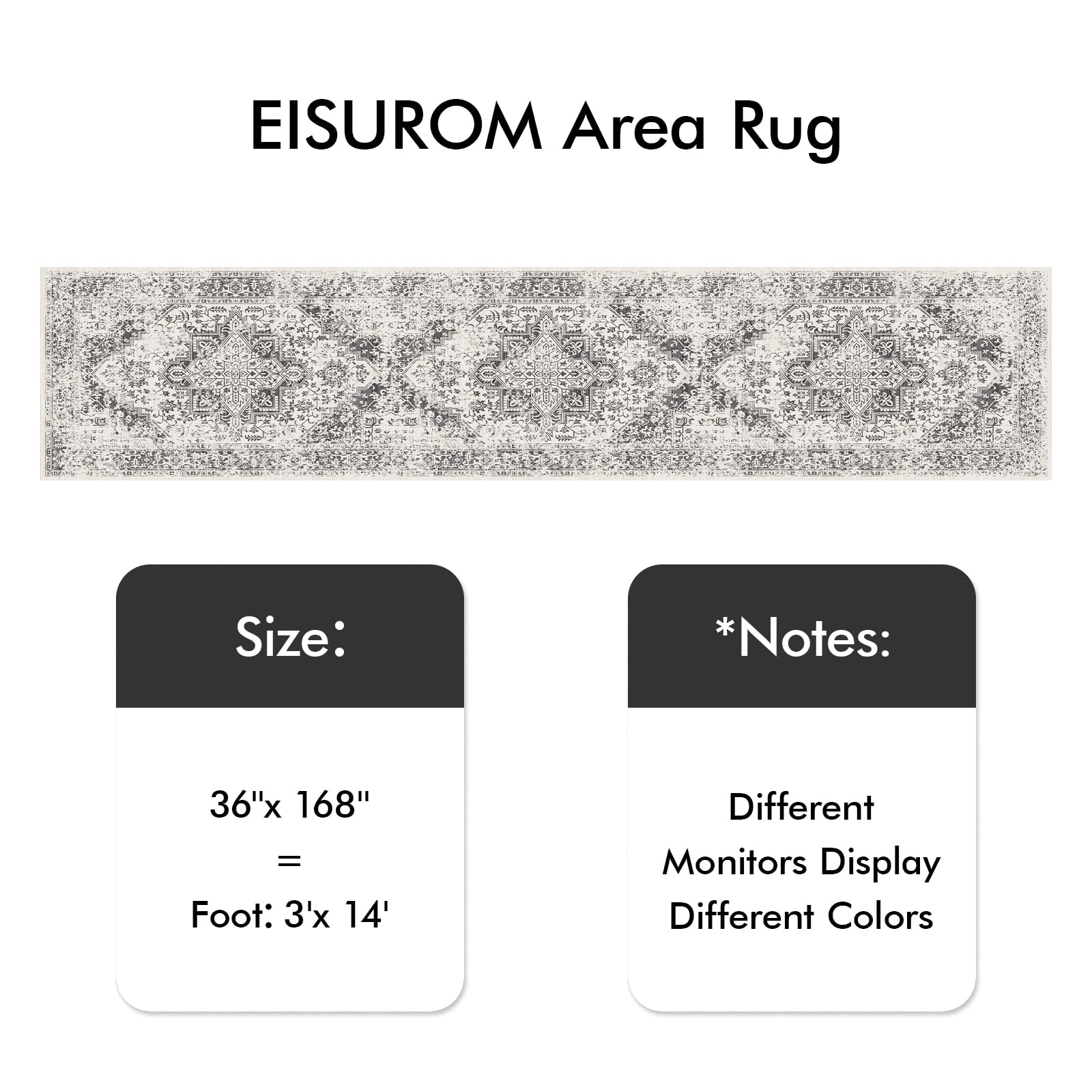 3x14 Washable Hallway Runner Rug: Long Vintage Soft Non Slip Rug Gray