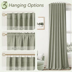 Guken 100% Blackout Linen Curtains 112 Inch Wide by 52 Inch 2 Panels Set for Living Room Bedroom Back Tab Thermal Insulated Black Out Linen Drapes Room Darkening Window Curtains, Sage Green