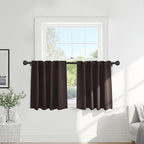 PONY DANCE Short Curtains for Bathroom Window, Small Half Drapes for Kitchen Windows, Energy Saving Curtain Tiers for Basement, 29W x 30L, Brown, 2 Pieces