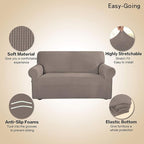 Easy-Going Stretch 4 Seater Sofa Slipcover 1-Piece Sofa Cover Furniture Protector Couch Soft with Elastic Bottom for Kids, Polyester Spandex Jacquard Fabric Small Checks Taupe