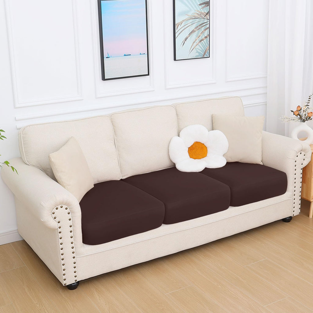 hyha Milk Silk Couch Cushion Covers, Sofa Covers for 3 Cushion Couch