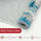 KOZYFLY Modern Abstract 3x5 Area Rug Washable Bedroom Rug Throw Entry Mat Non-Slip Stain Resistant Carpet Dining Room Rug with Soft Low Pile for Living Room Kitchen Office, Turquoise/Beige/Grey/Yellow