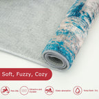 KOZYFLY Modern Abstract 3x5 Area Rug Washable Bedroom Rug Throw Entry Mat Non-Slip Stain Resistant Carpet Dining Room Rug with Soft Low Pile for Living Room Kitchen Office, Turquoise/Beige/Grey/Yellow