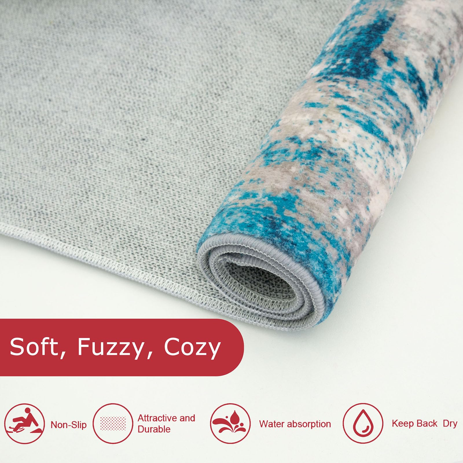 KOZYFLY Modern Abstract 3x5 Area Rug Washable Bedroom Rug Throw Entry Mat Non-Slip Stain Resistant Carpet Dining Room Rug with Soft Low Pile for Living Room Kitchen Office, Turquoise/Beige/Grey/Yellow