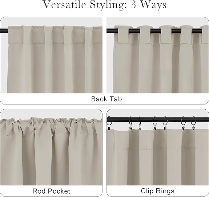 PONY DANCE Short Black Out Curtain Panels for Basement, Small Curtains for Bathroom, Thermal Insulated Tiers for Basement, 34x54 Inch, Cream, 2 Panels