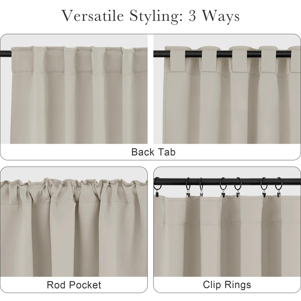 PONY DANCE Blackout Curtains, Cream Blackout Curtains for Bedroom - 2 Panels, 52x45 Inch, Room Darkening Drapes for Living Room, Back Tab and Rod Pocket Black