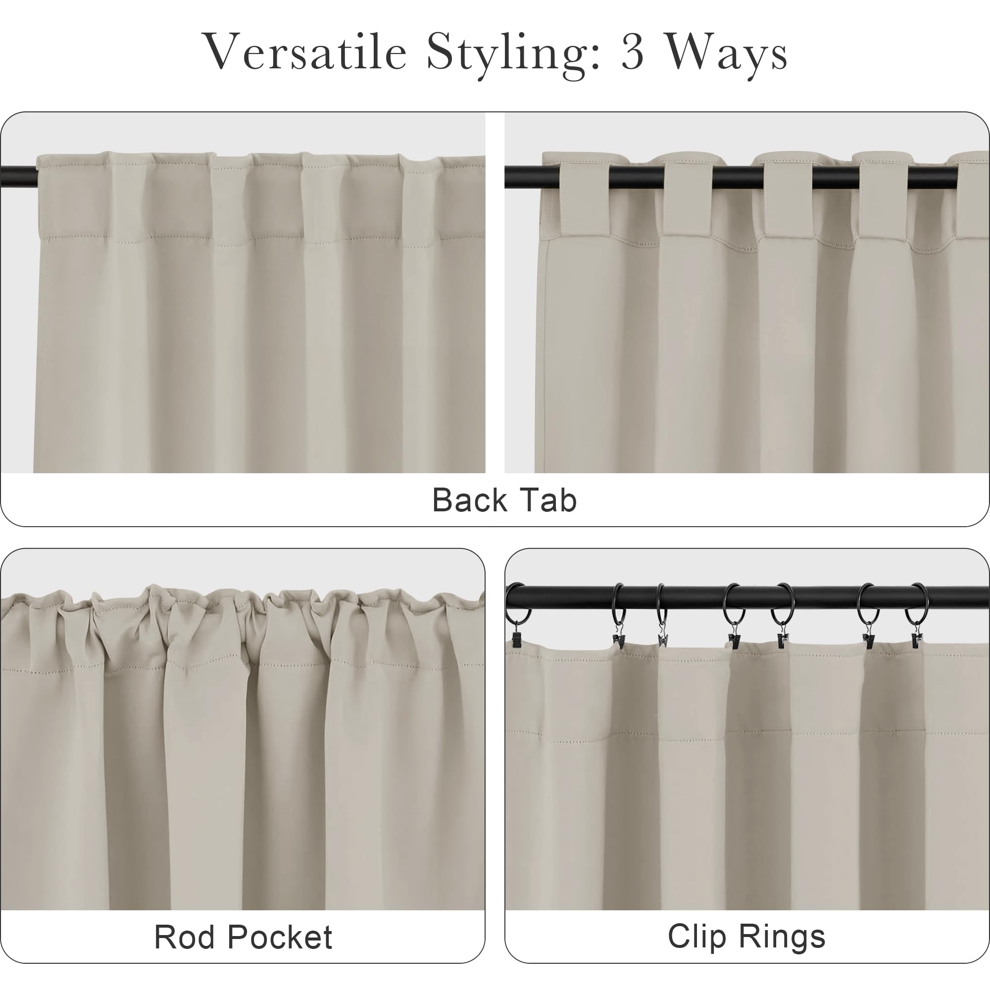 PONY DANCE Blackout Curtains, Cream Blackout Curtains for Bedroom - 2 Panels, 52x45 Inch, Room Darkening Drapes for Living Room, Back Tab and Rod Pocket Black