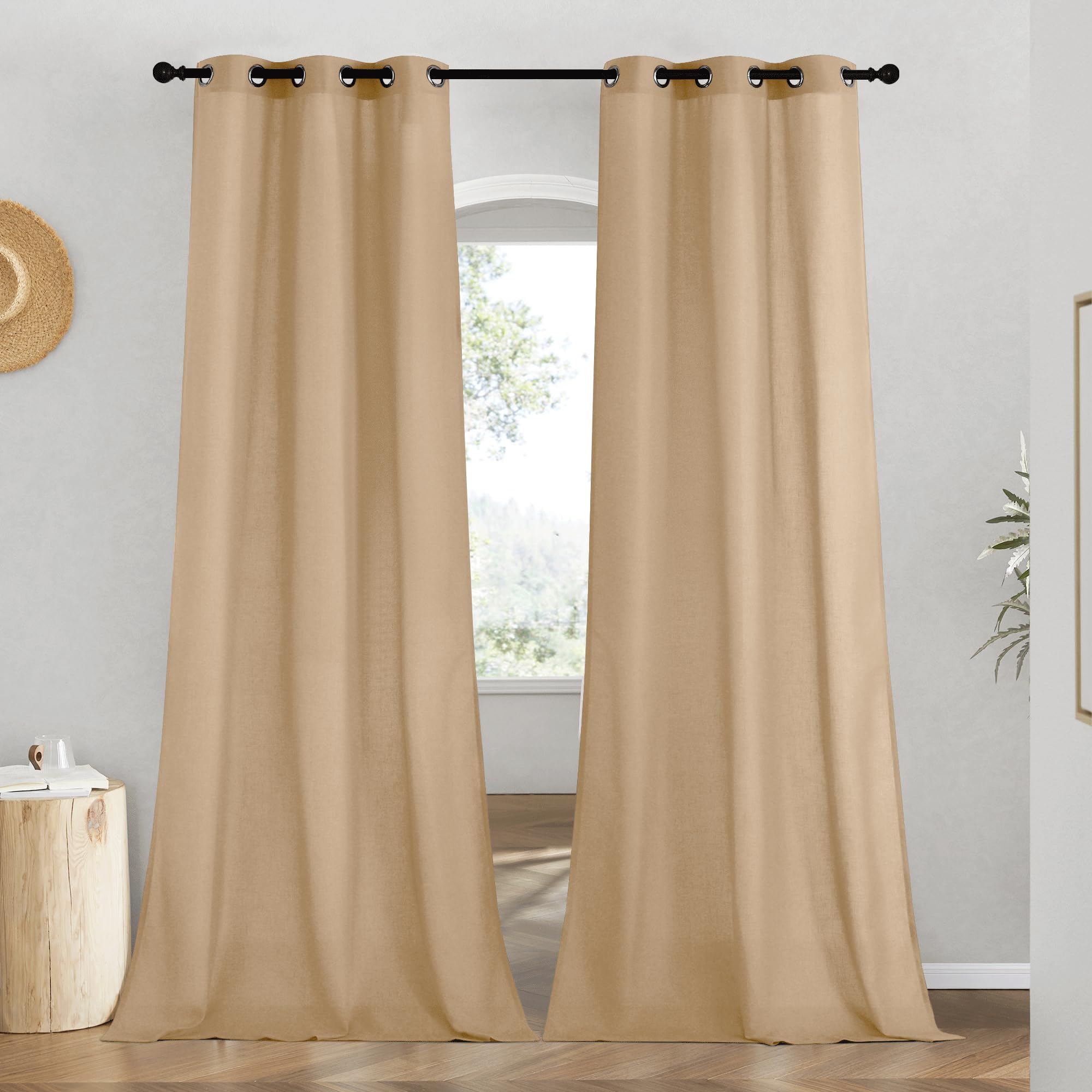 NICETOWN Linen Burlap Window Curtains 84 inches Long, Grommet Thick Linen Blend Window Treatments Privacy Assured with Light Filtering for Bedroom/Living Room, W42 x L84