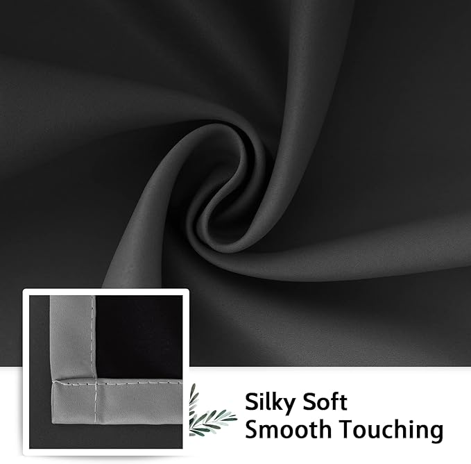 SimpleHome Black Ombre 100% Blackout Curtains for Bedroom 45 Inches Long, Room Darkening Thermal Insulated Grommet Curtains for Living Room, 2 Panels, 52x45 inches Length