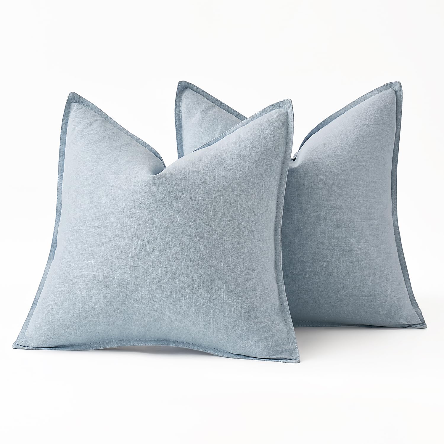MIULEE Decorative Linen Pillow Covers 18x18 Inch Light Blue