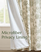 jinchan Lined Linen Floral Curtains for Living Room, 63 Inch Length Printed Flower Farmhouse Patterned French Country Back Tab Green Window Drapes Set Privacy Bedroom Curtains, 2 Panels