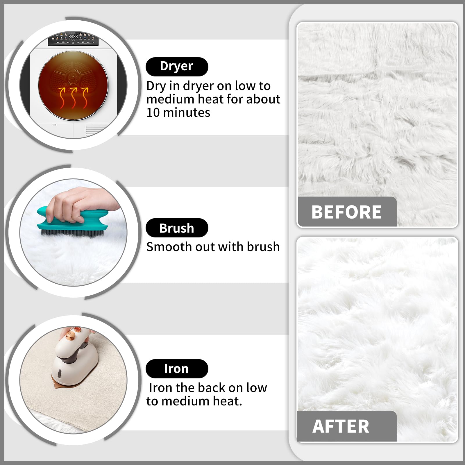 Ciicool 5 x 8 Feet Fluffy Faux Fur Area Rug White Faux Sheepskin Furry Rugs