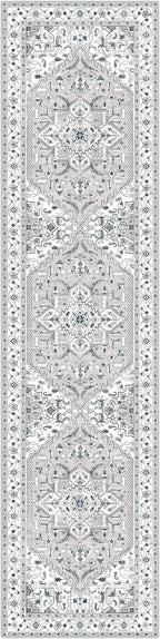 Yamaziot Washable Runner Rug, 2x8 Non-Slip Boho Vintage Hallway Rug with Rubber Backing, Low Pile Faux Wool Distressed Carpet Runner for Bedroom, Kitchen, Laundry, Entrance