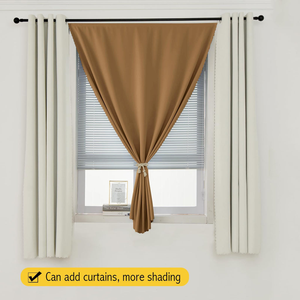 Sovtfides Self Adhesive Curtains, Stick Curtain Blackout Shades Window Cover Curtains for Living Room No Drilling, 47" W X 84" L, Brown, 1 Panel