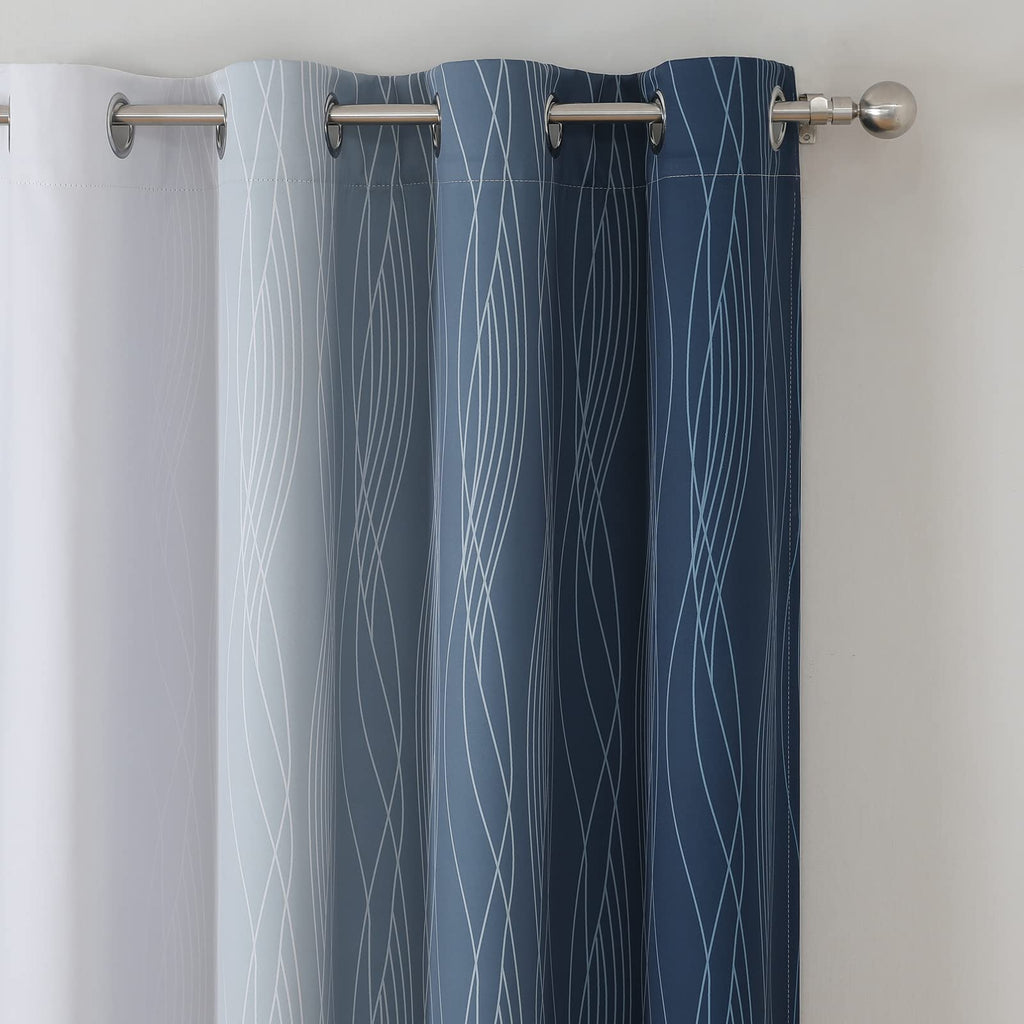 Navy Blue and Greyish White Blackout Curtains for Kitchen 36 Inch Length